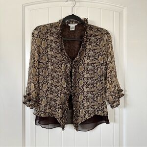 Malcolm & Co Y2K Vintage 100% Silk Flowy Button Up Tiered Blouse 3/4 Sleeves